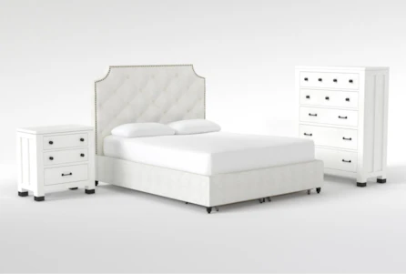 Sophia II Queen Upholstered Storage 3 Piece Bedroom Set With Wade Chest Of Drawers + Nightstand