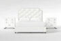 Sophia White II Queen Upholstered Storage 3 Piece Bedroom Set With 2 Wade White Nightstands - Signature