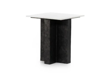 Raw Black + Polished White Marble Top Accent Table
