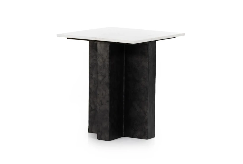 Raw Black + Polished White Marble Top Accent Table - 360