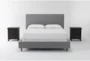 Dean Charcoal California King Upholstered 3 Piece Bedroom Set With 2 Larkin Espresso Nightstands - Signature