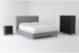 Dean Charcoal Queen Upholstered 3 Piece Bedroom Set With Larkin Espresso Chest Of Drawers + Nightstand - Signature
