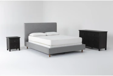 Dean Charcoal 3 Piece Queen Upholstered Bedroom Set With Larkin Espresso Dresser + Nightstand