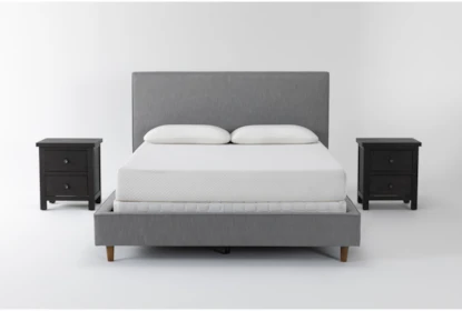 Dean Charcoal Queen Upholstered 3 Piece Bedroom Set With 2 Larkin Espresso Nightstands