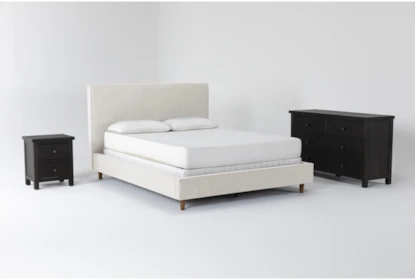 Dean Sand California King Upholstered 3 Piece Bedroom Set With Larkin Espresso Dresser + Nightstand