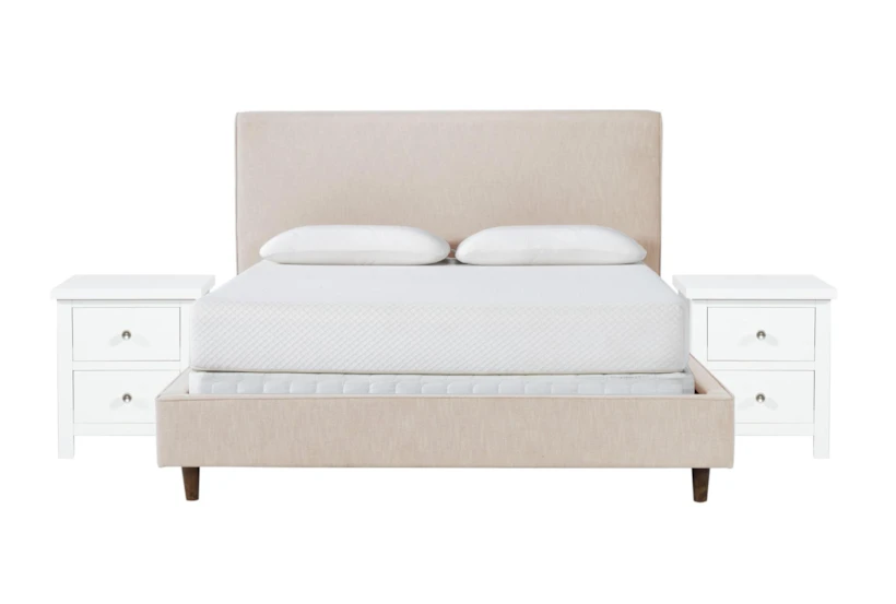 Dean Sand California King Upholstered 3 Piece Bedroom Set With 2 Larkin White Nightstands - 360
