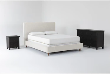 Dean Sand 3 Piece Queen Upholstered Bedroom Set With Larkin Espresso Dresser + Nightstand