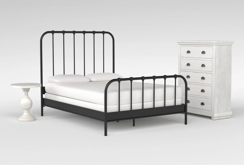 Knox King Metal 3 Piece Bedroom Set With Sinclair Pebble Chest Of Drawers + Bedside Table - 360