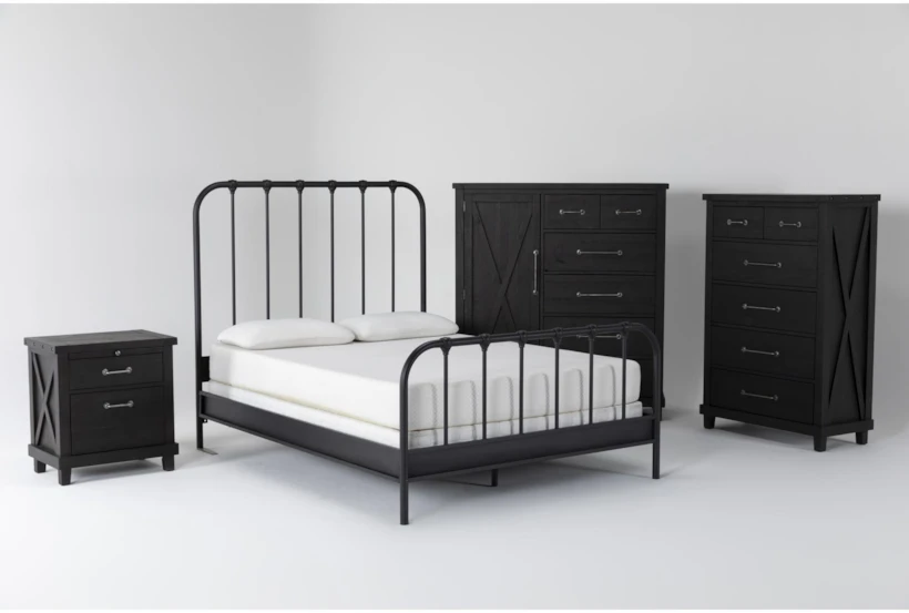 Knox 4 Piece Queen Metal Bedroom Set With Jaxon Chest Of Drawers, Wardrobe + Nightstand - 360