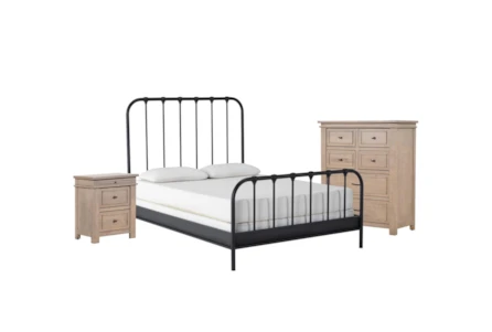 Knox California King Metal 3 Piece Bedroom Set With Coleman Chest Of Drawers + Nightstand