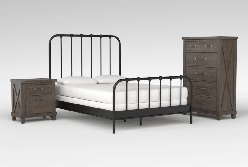 Knox Cal King Metal 3 Piece Bedroom Set With Jaxon Grey Chest Of Drawers + Nightstand - 360