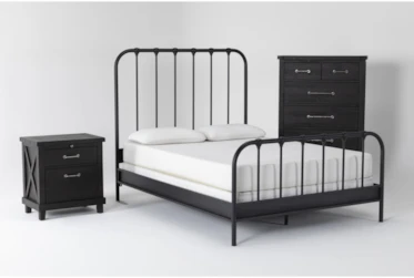 Knox 3 Piece Cal King Metal Bedroom Set With Jaxon Chest Of Drawers + Nightstand