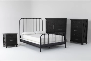 Knox 4 Piece Cal King Metal Bedroom Set With Jaxon Chest Of Drawers, Wardrobe + Nightstand