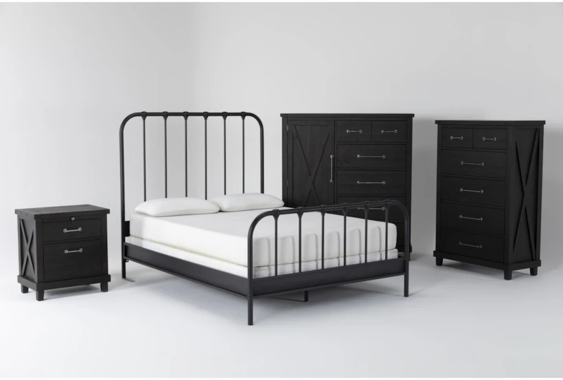 Knox California King Metal 4 Piece Bedroom Set With Jaxon Chest Of Drawers, Wardrobe + Nightstand - 360