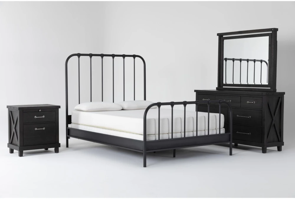 Knox California King Metal 4 Piece Bedroom Set With Jaxon Dresser, Mirror + Nightstand