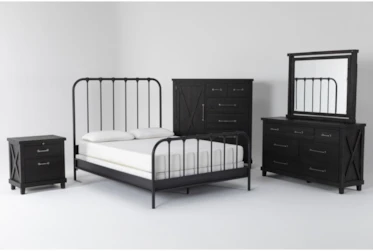 Knox Cal King Metal 5 Piece Bedroom Set With Jaxon Dresser, Mirror, Wardrobe + Nightstand