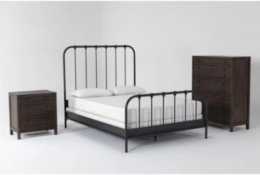 Knox 3 Piece Cal King Metal Bedroom Set With Rowan Chest Of Drawers + Nightstand