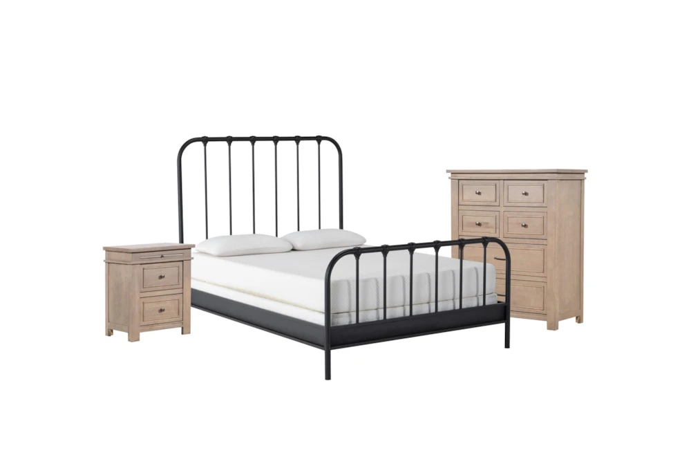 Knox King Metal 3 Piece Bedroom Set With Coleman Chest Of Drawers + Nightstand