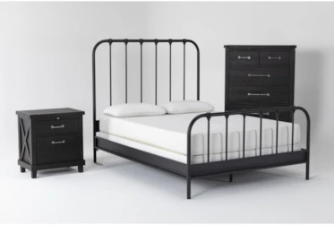 Knox 3 Piece Eastern King Metal Bedroom Set With Jaxon Chest Of Drawers + Nightstand