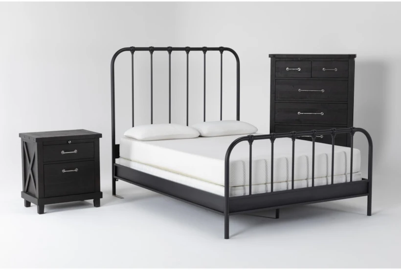 Knox King Metal 3 Piece Bedroom Set With Jaxon Chest Of Drawers + Nightstand - 360