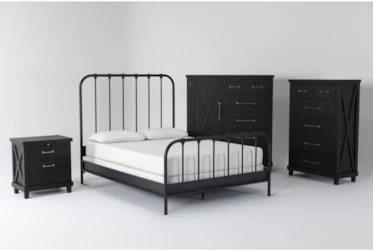 Knox 4 Piece Eastern King Metal Bedroom Set With Jaxon Chest Of Drawers, Wardrobe + Nightstand