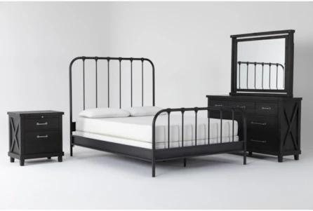Knox 4 Piece Queen Metal Bedroom Set With Jaxon Dresser, Mirror + Nightstand
