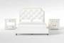 Sophia White II King Upholstered Panel 3 Piece Bedroom Set With Kincaid White 2-Drawer Nightstand + Open Nightstand - Signature