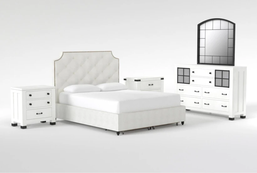 Sophia II 5 Piece King Upholstered Storage Bedroom Set With Wade Dresser, Mirror, Bachelors Chest + Nightstand - 360