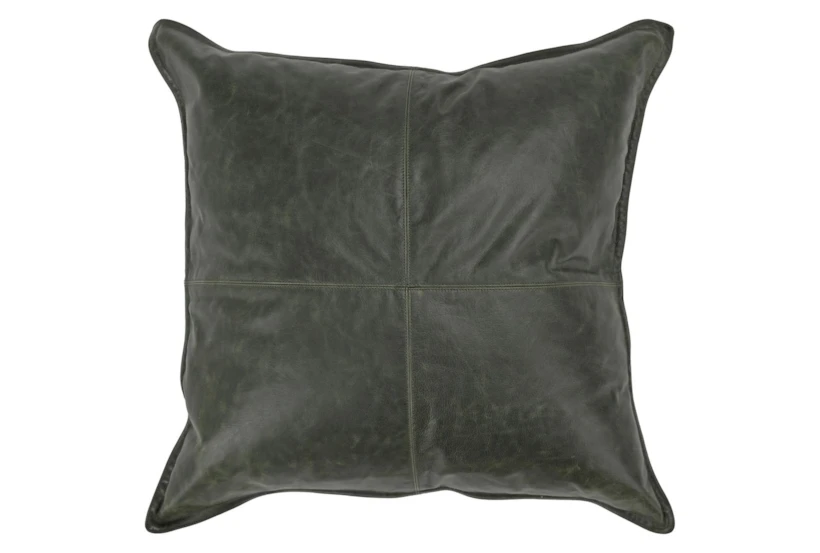 22X22 Forest Green Pieced Genuine Leather Throw Pillow - 360