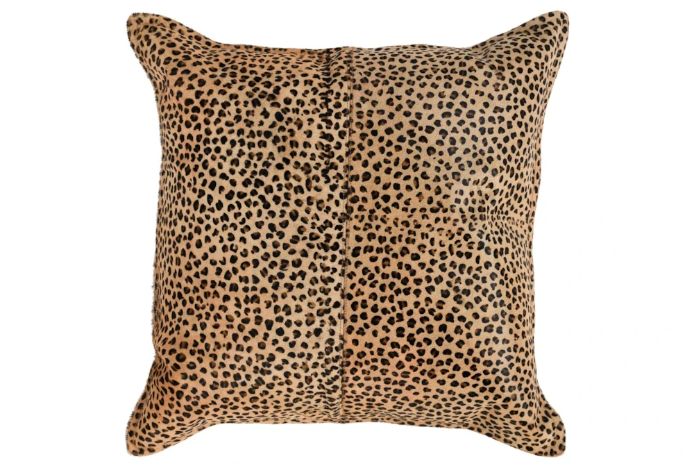 20X20 Camel + Black Leopard Print On Pieced Hide Throw Pillow 