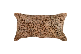 14X26 Camel + Black Leopard Print On Pieced Hide Lumbar Throw Pillow
