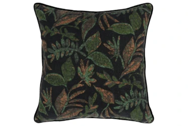 22X22 Black + Green Multi Botanical Print On Velvet Throw Pillow