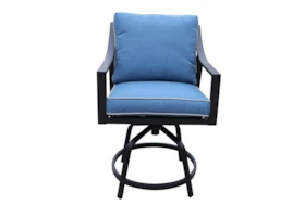 Bedford Black Outdoor 28" Swivel Barstool With Blue Cushion- Set Of 2