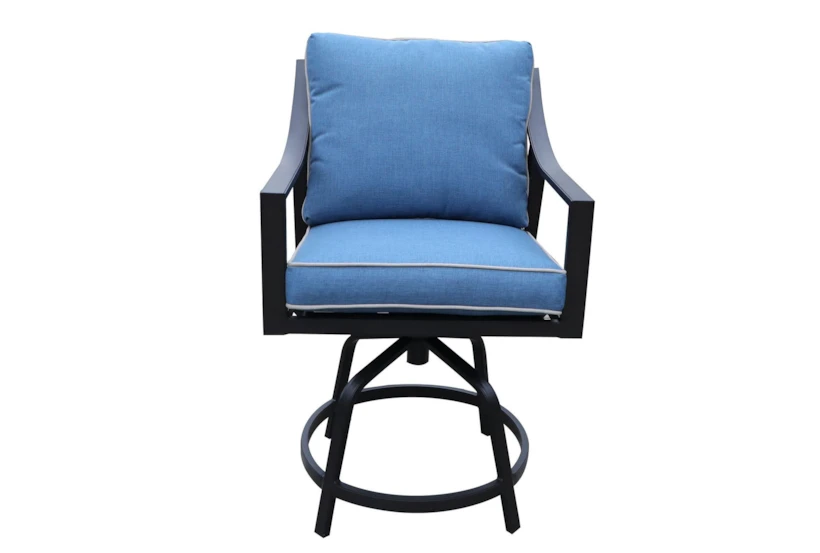 Bedford Black Outdoor 28" Swivel Barstool With Blue Cushion- Set Of 2 - 360