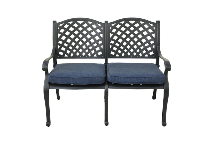New Haven Desert Night Outdoor Bench With Navy Blue Cushion - 360