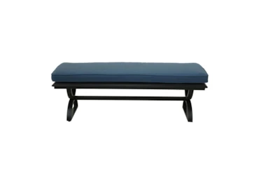 Danbury Espresso Outdoor 58" Dining Bench With Sapphire Blue Cushion