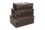 Brown Wood Trunk Set Of 3 - Front
