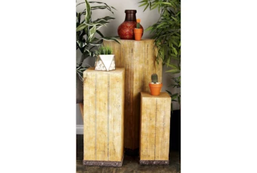 Brown Wood Pedestal Table Set Of 3