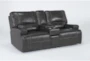 Como Dark Gray Leather 79" Power Reclining Loveseat With Console    - Side
