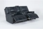 Como Navy Blue Leather 79" Power Reclining Loveseat With Console                                           - Side