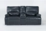 Como Navy Blue Leather 3 Piece Power Reclining Sectional                                - Signature