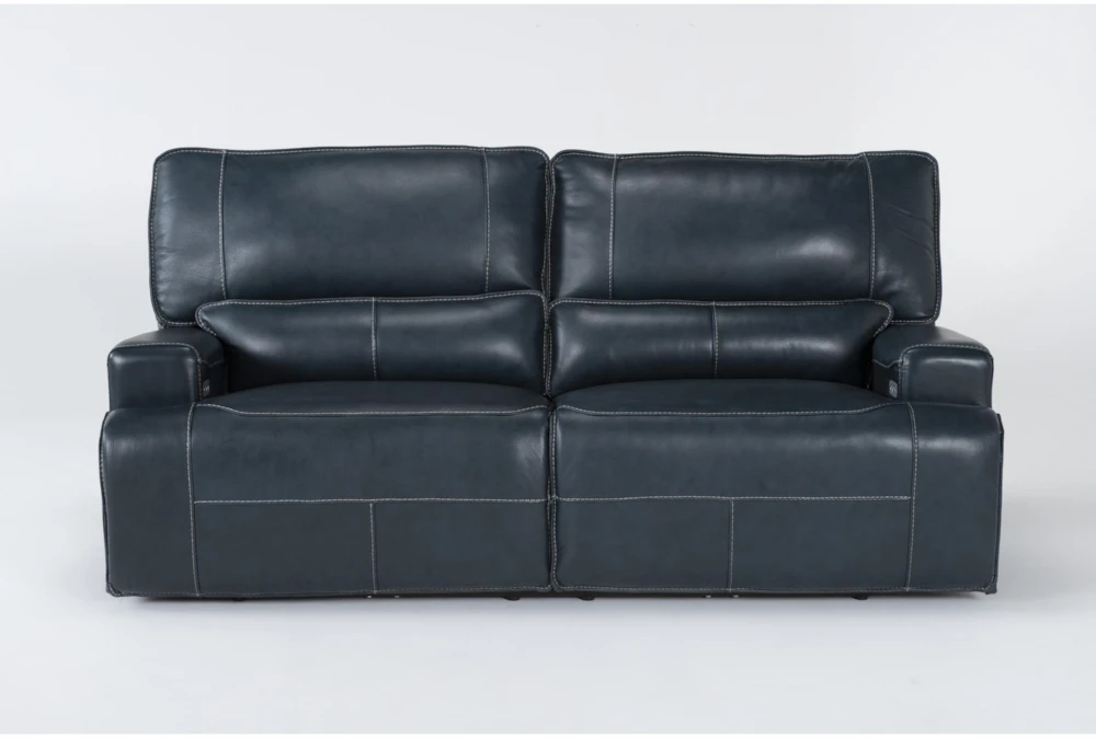 Como Navy Blue Leather 82" Power Reclining Sofa                                    