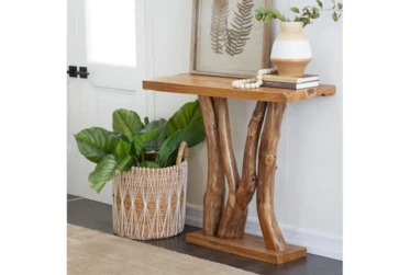 36X32 Brown Teak Wood Console Table
