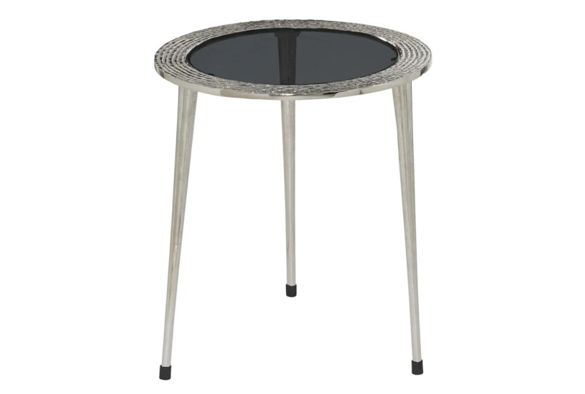 20X22 Silver Aluminum Accent Table With Tampered Glass - 360
