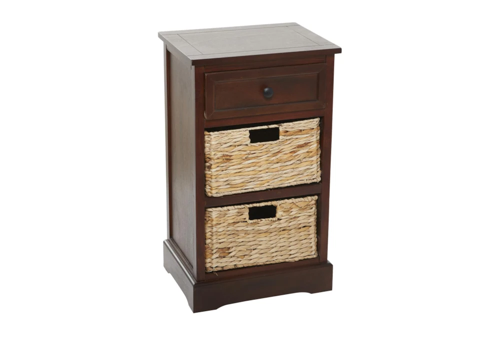 13X28 Brown Wood Storage Unit With 1 Drawer + 2 Baskets