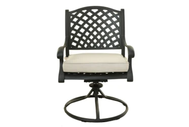 New Haven Dark Bronze Outdoor Dining Swivel Rocker With Canvas Natural Cushion-Set Of 2
