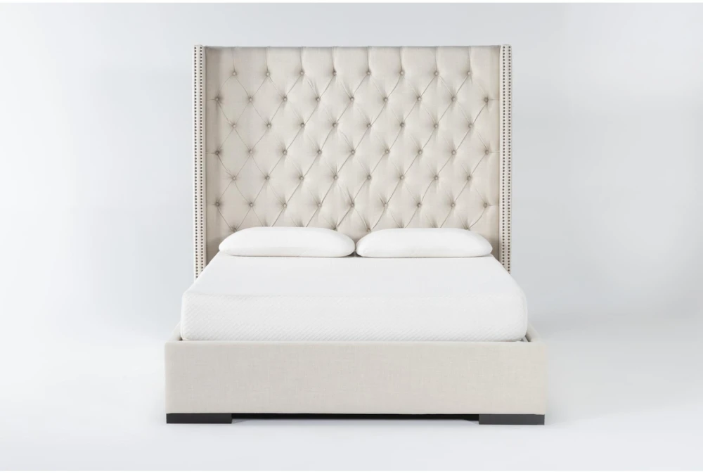 Halle King Hand Tufted Upholstered Shelter Bed With Nailhead Wings