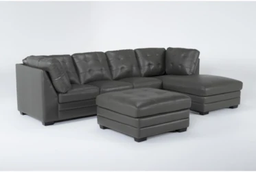 Varezze "124" Grey Leather 2 Piece Sectional With Cocktail Ottoman