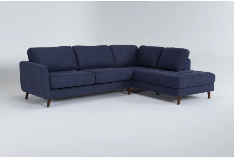 Ginger Denim Blue 109" Queen Memory Foam Memory Foam Sleeper L-Shaped Sectional with Right Arm Facing Corner Chaise - 360