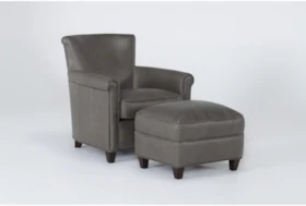 Kit-Theodore Grey Leather Chair And Ottoman Set